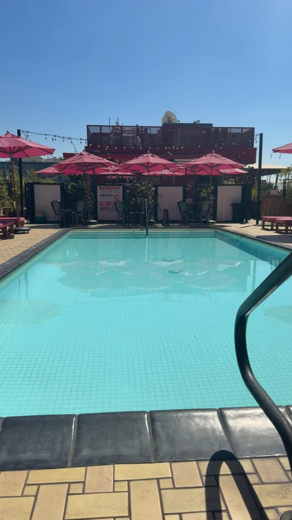 Livia Paige by a pink pool in California