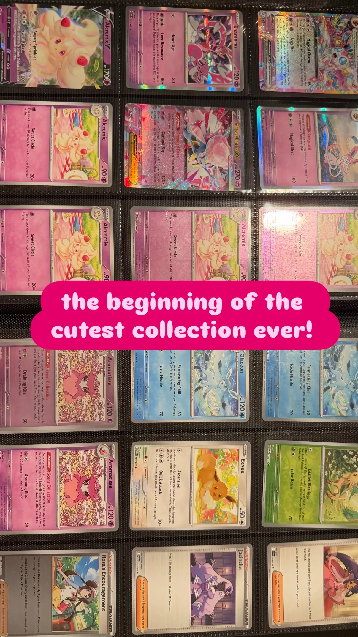 Livia Paige with her pink Pokémon card collection